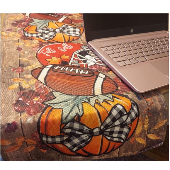 Football Table Runner Pumpkin Fall Decor Autumn Thanksgiving Decoration Cloth - Picture 8 of 8